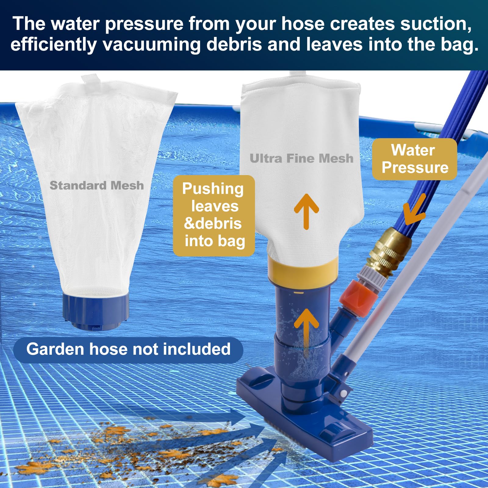 Poolaza ultra-fine mesh bag removes fine sediment for pristine pool surfaces.