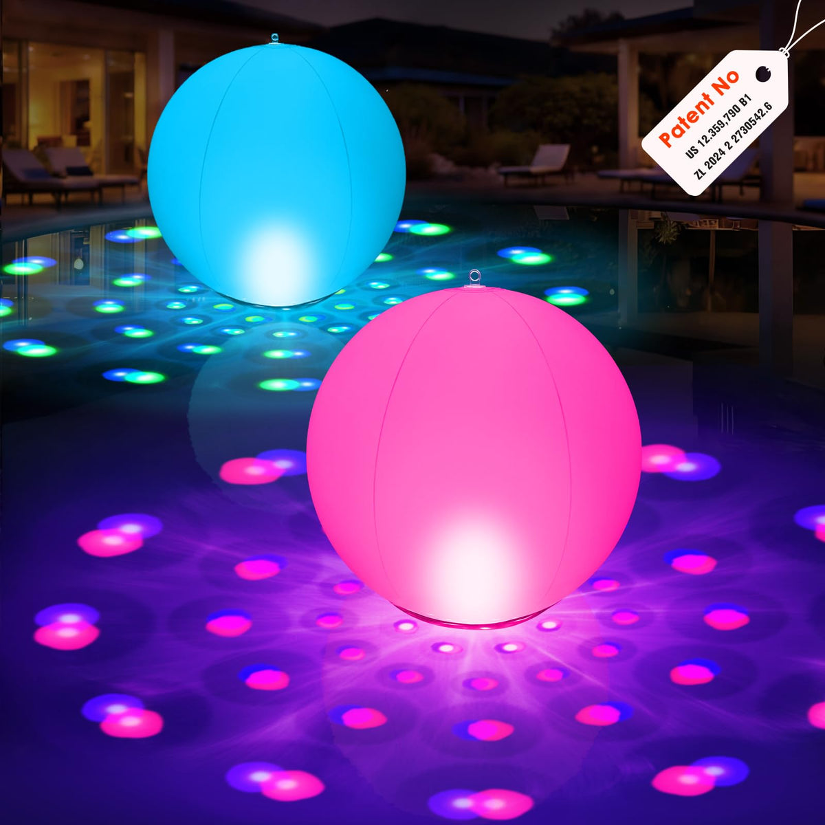 PoolBliss 15in floating light ball illuminates pool with shimmering dots for a moonlit vibe