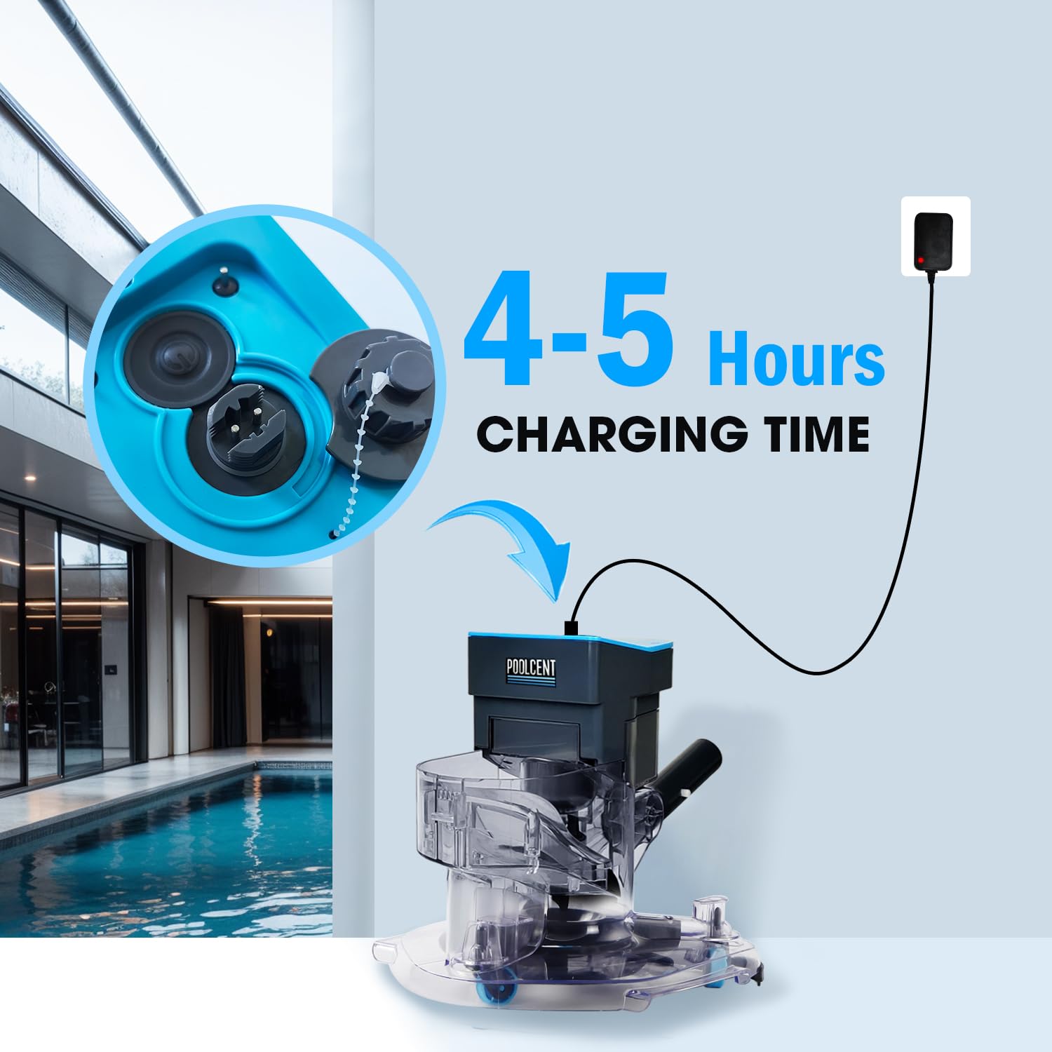PoolCent cordless leaf vacuum features simple one-button operation