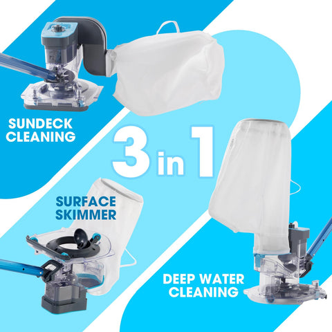 PoolCent cordless leaf vacuum cleans shallow areas for near-surface debris