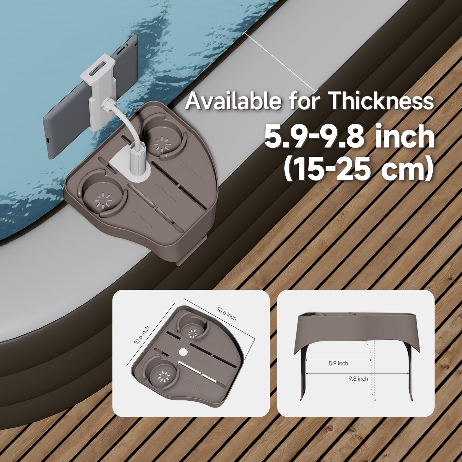 POOLCOMFT adjustable base clamp securing tray to tub wall