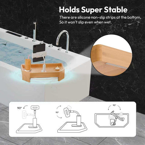 POOLCOMFT non-slip base stabilizes tray in humid bath settings