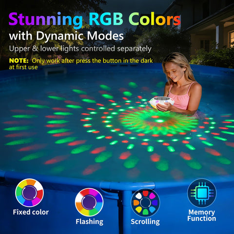 Pooldecor dynamic RGB water lights create vivid color effects for events.