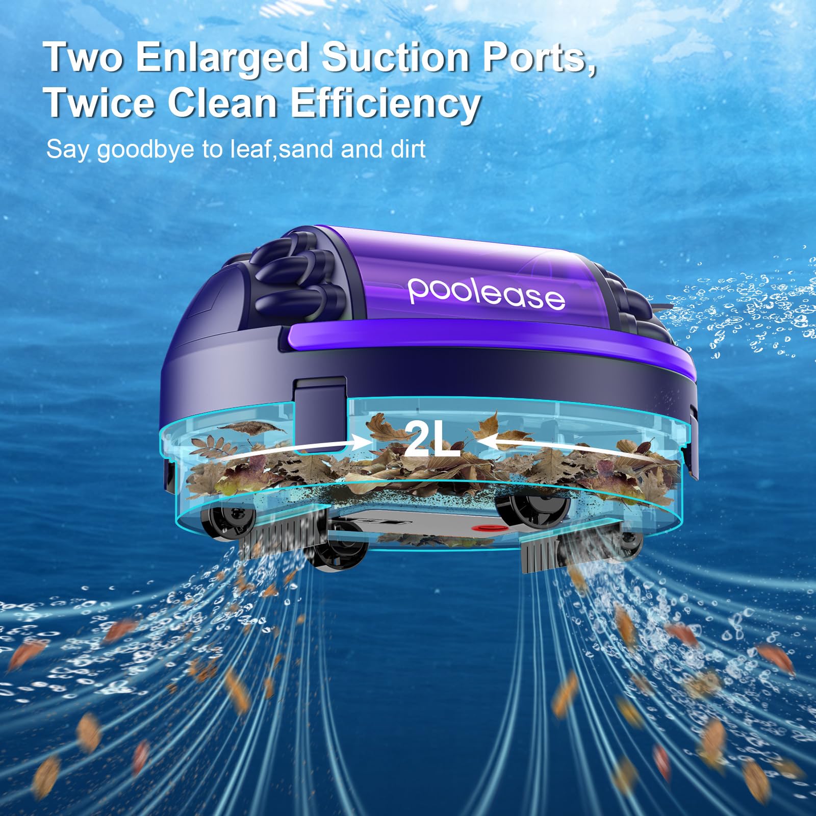 Poolease X1 dual-motor 45W action powering strong suction.