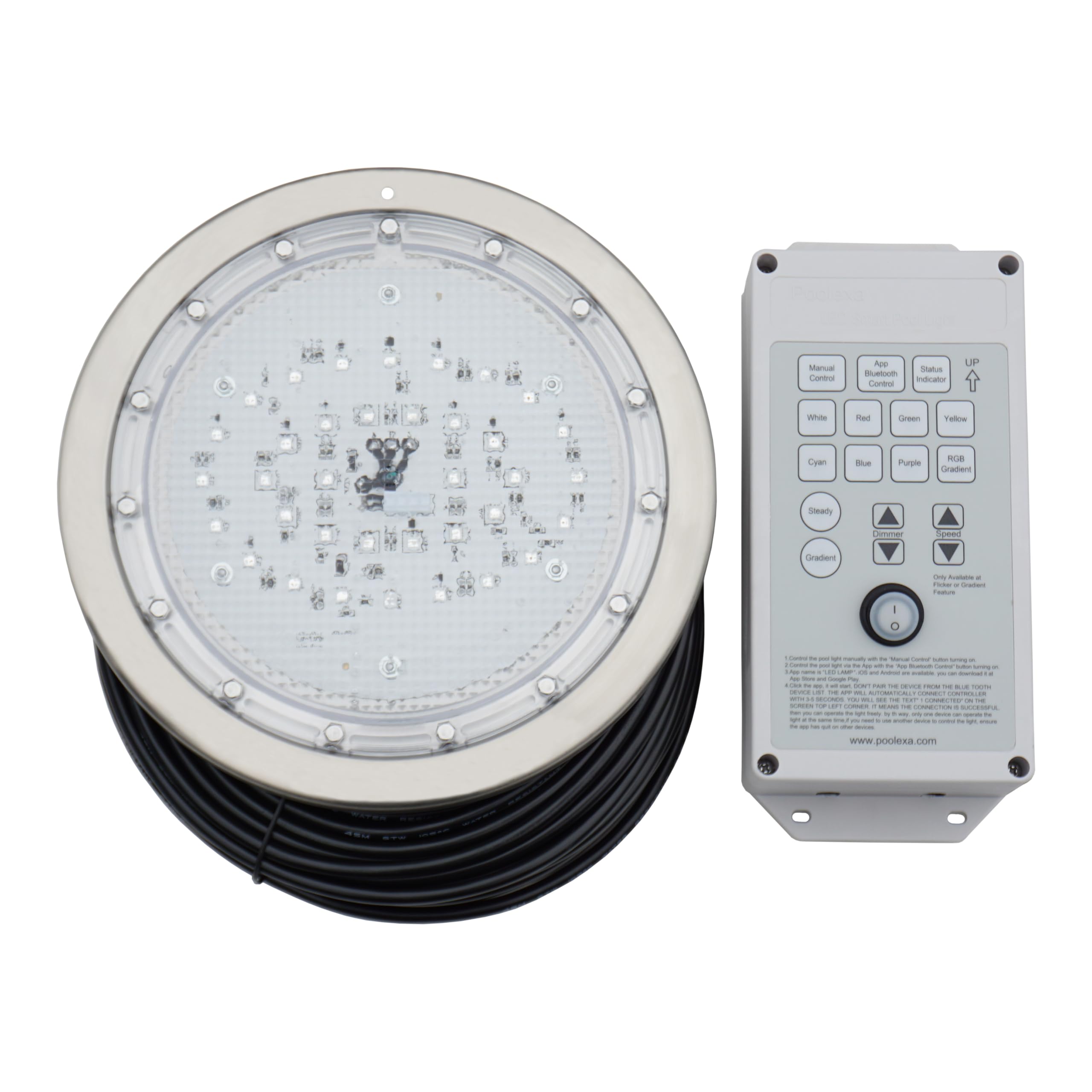 Poolexa 10-inch LED multicolor inground light closeup showing housing for durable outdoor color lighting