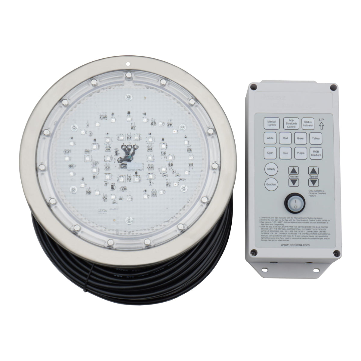 Poolexa 10-inch LED multicolor inground light closeup showing housing for durable outdoor color lighting