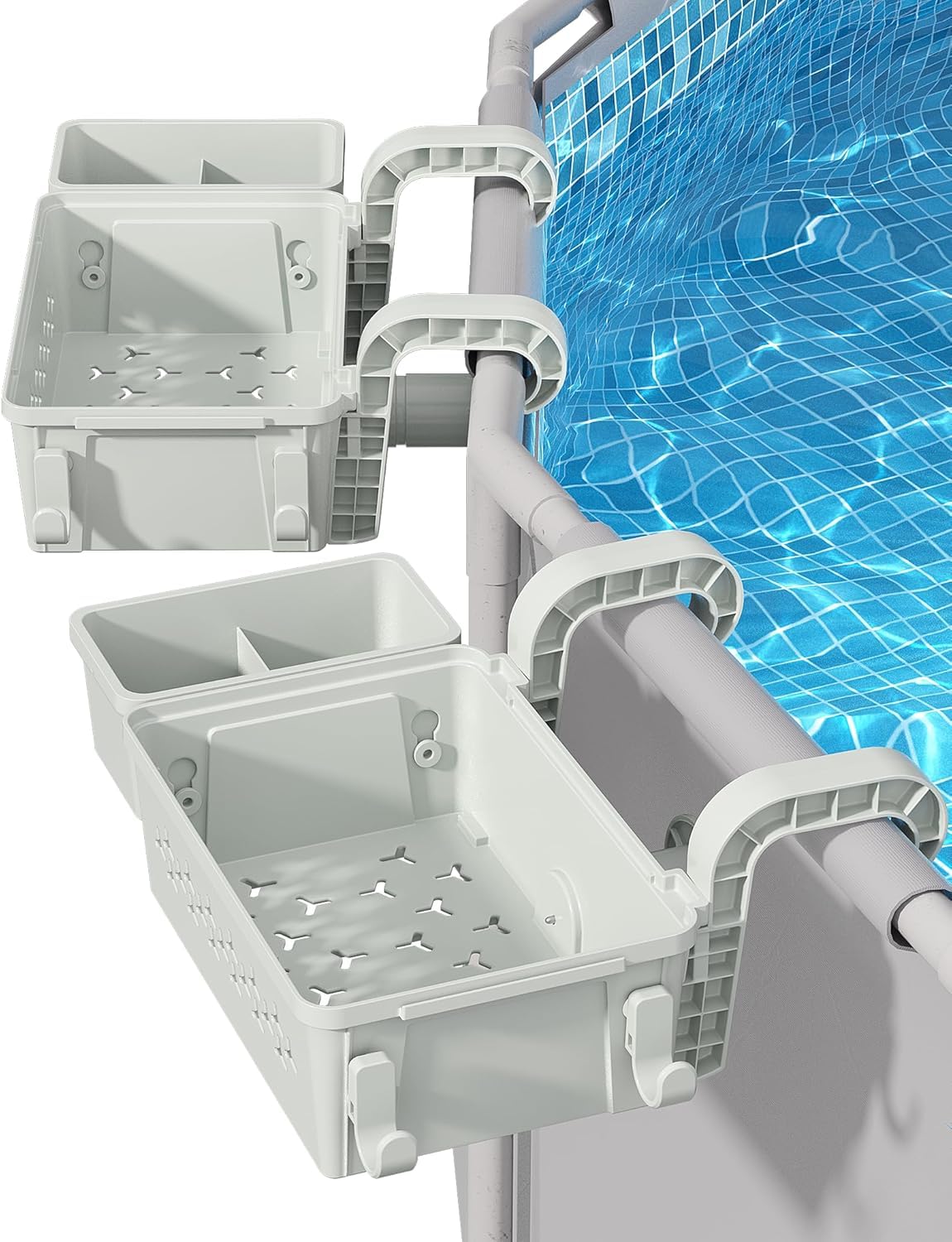 POOLHACKER basket set with cup holders keeps drinks within reach by the pool.