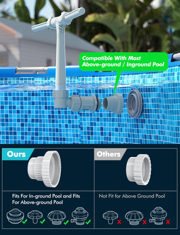 Poolhacker dual-spray fountain installation setup highlights easy connection to standard jets.