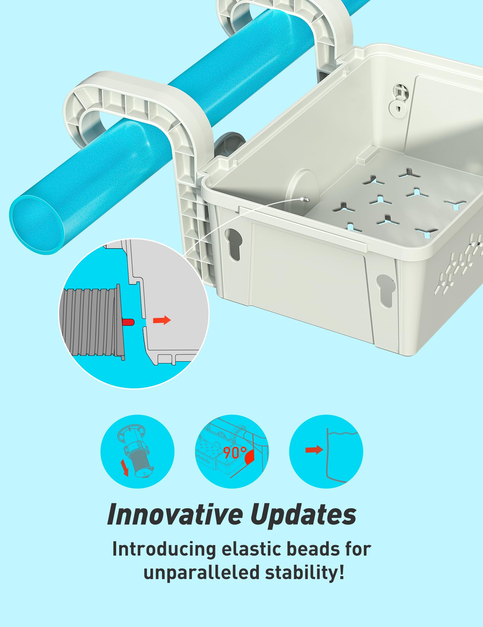 POOLHACKER elastic-beads design reduces wobble for steadier items near water.