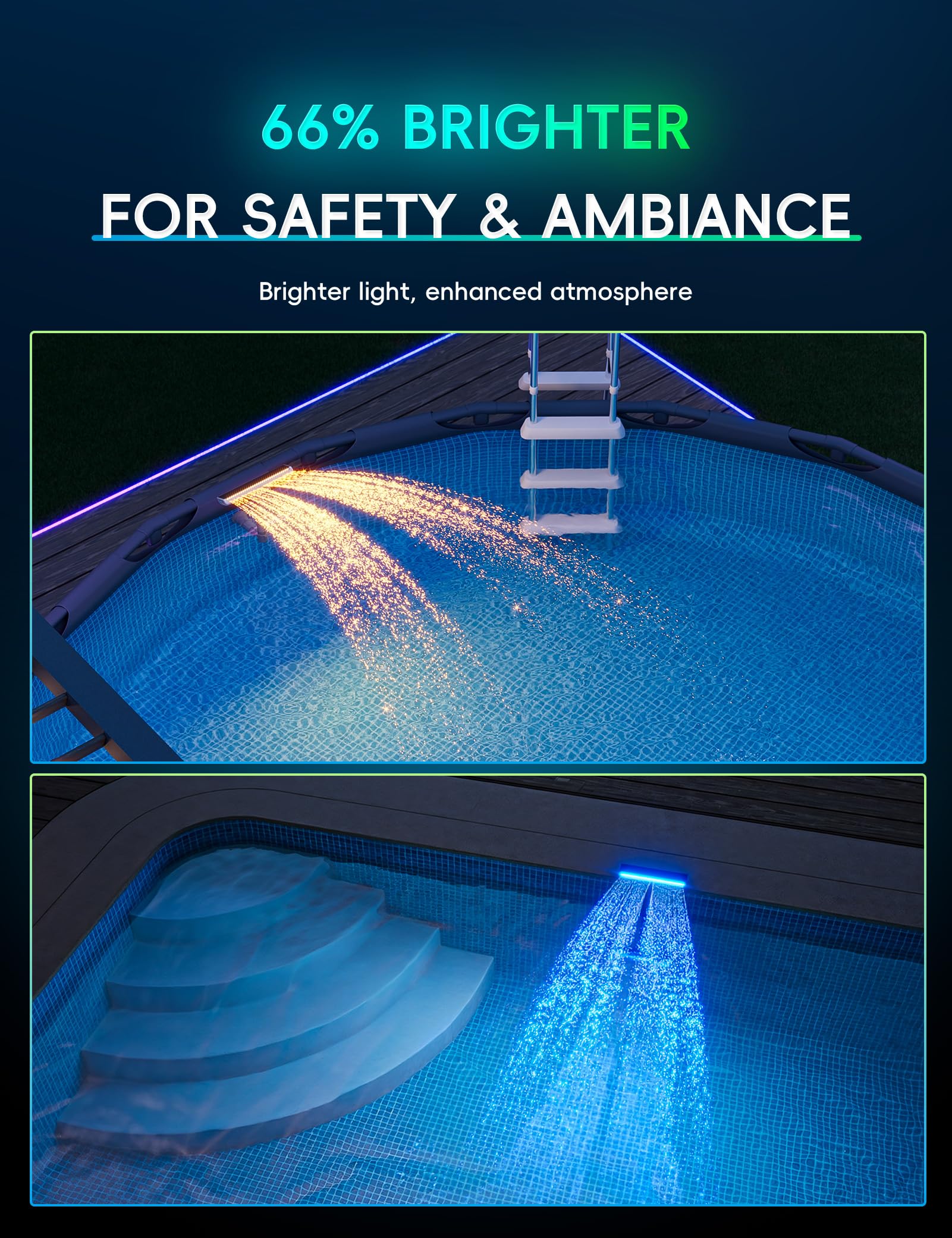 POOLHACKER Light Sense activates illumination as dusk settles for easy evenings.