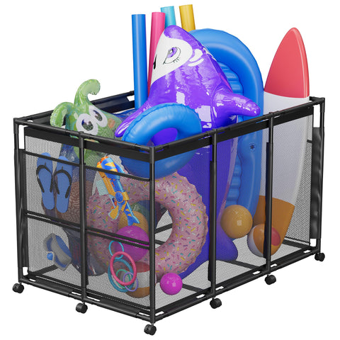 POOLHOUR Pool Float Storage front view keeps pool gear organized on your deck.