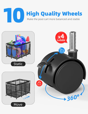 POOLHOUR Pool Float Storage 10-wheel mobility with brakes for easy repositioning.