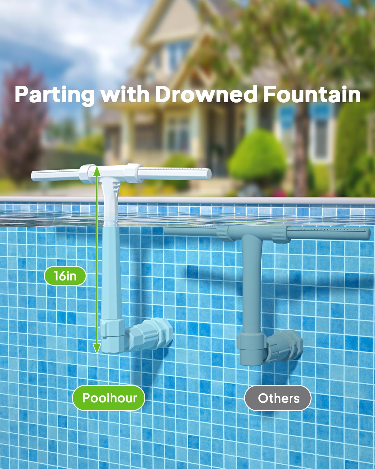 POOLHOUR square-opening adjustable water flow for precise cascade height.