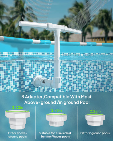 POOLHOUR three adapters for pool compatibility with most in-ground and above-ground pools.