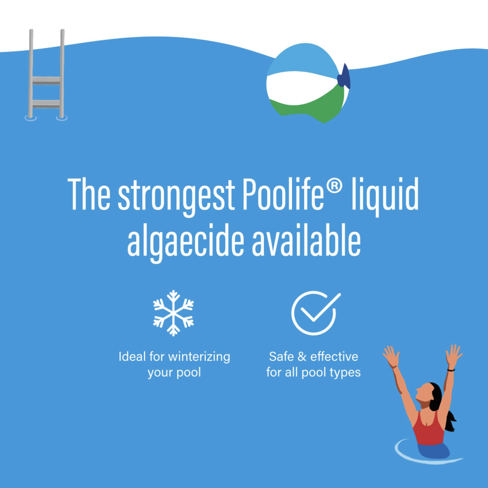 Close-up of Poolife Algae Bomb label highlighting 60% polyquat formula