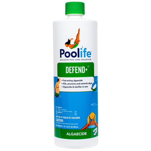 Poolife Defend Plus algaecide 1 qt bottle for algae control and clearer pool water