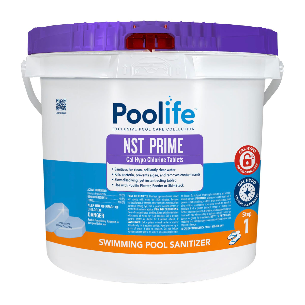 POOLIFE NST Prime Tablets 9 lb bag with slow-dissolving Cal-Hypo for steady sanitization.