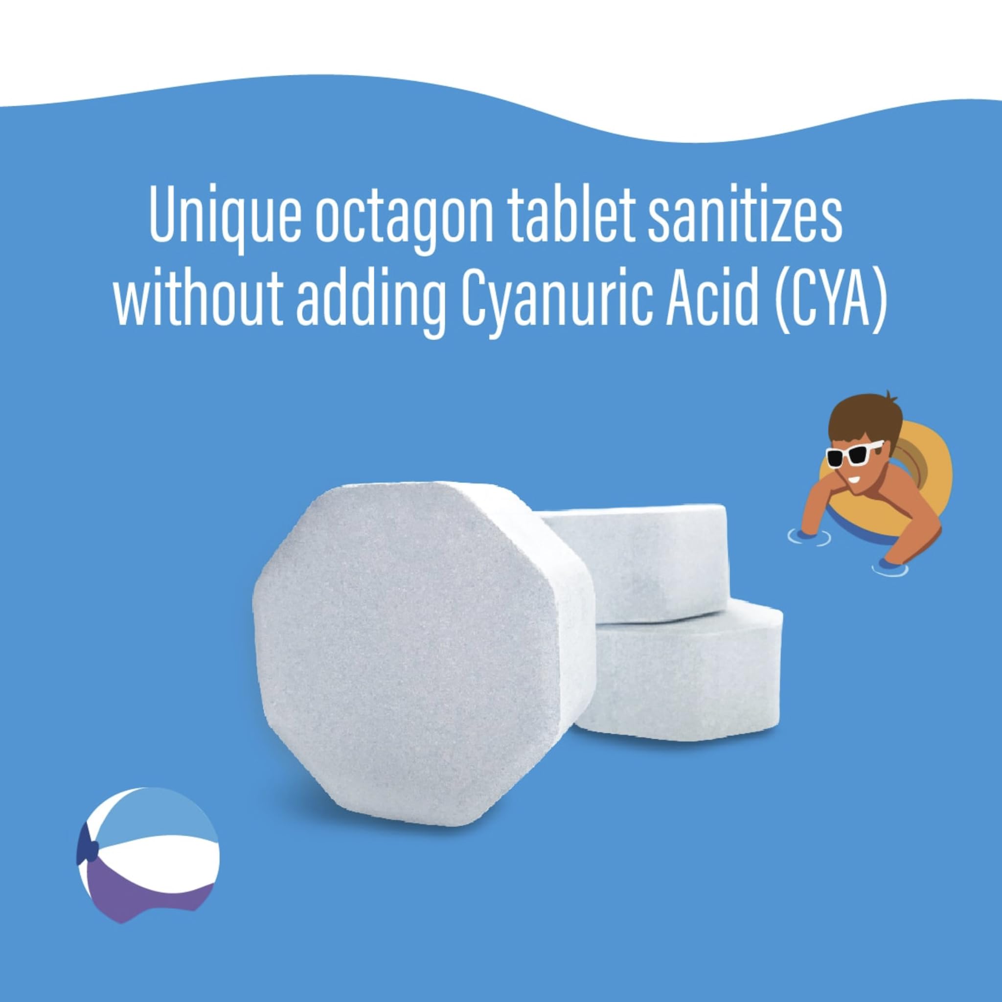 Product image showing no CYA addition with POOLIFE NST Prime Tablets.