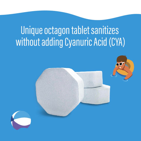 Product image showing no CYA addition with POOLIFE NST Prime Tablets.