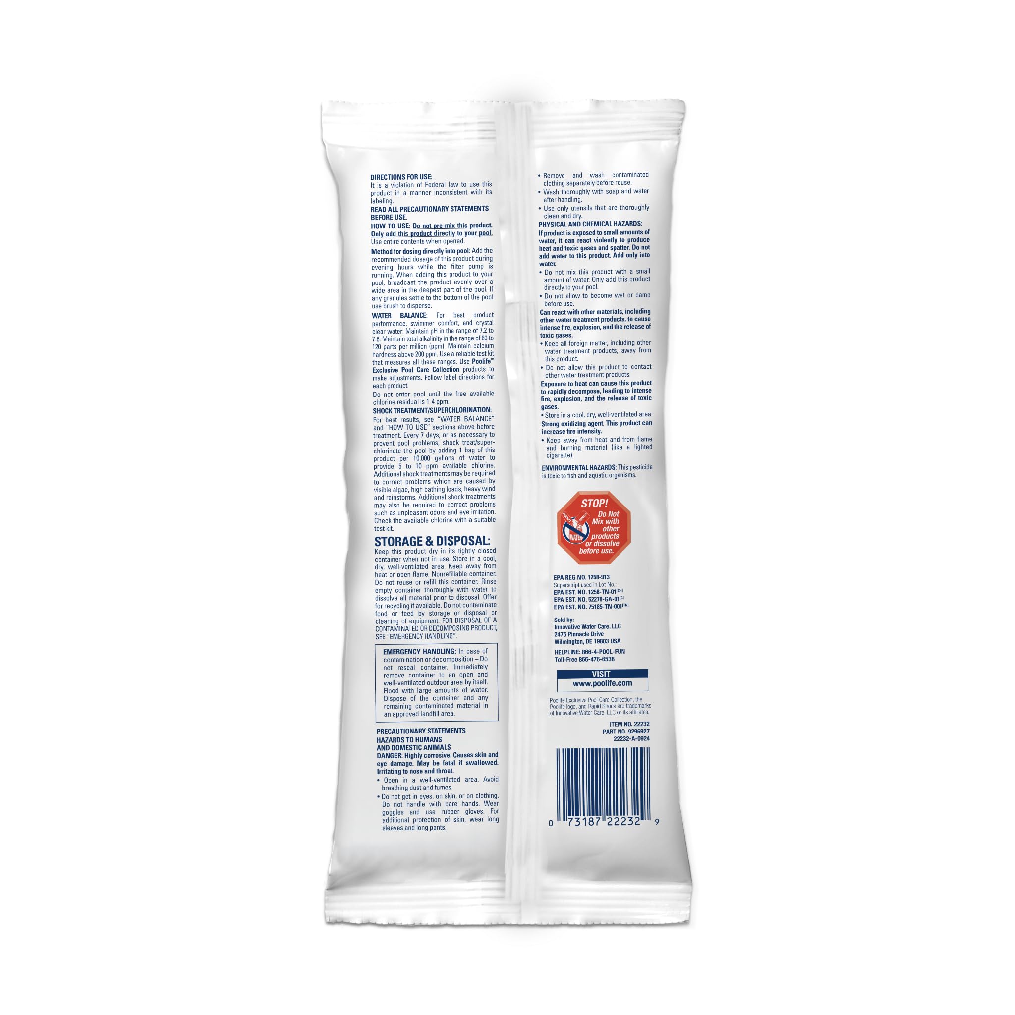 Poolife Rapid Shock safe for vinyl, plaster, and fiberglass surfaces