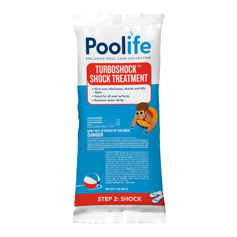 Poolife Turbo Shock dissolves quickly to restore water clarity.