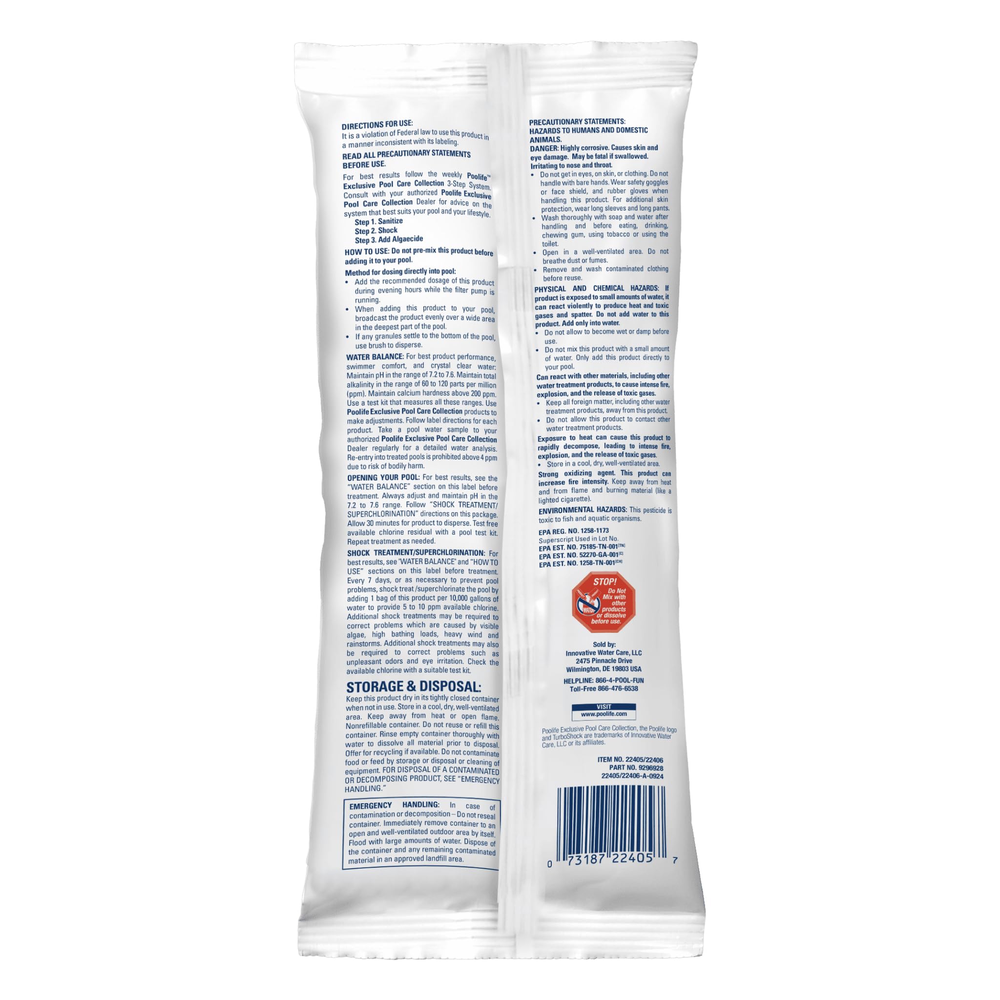 Poolife Turbo Shock safe for vinyl, plaster, and fiberglass pools.