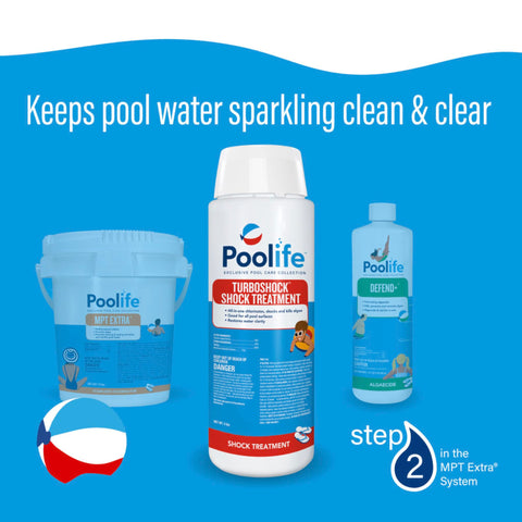Poolife Turbo Shock restores water clarity after treatment.