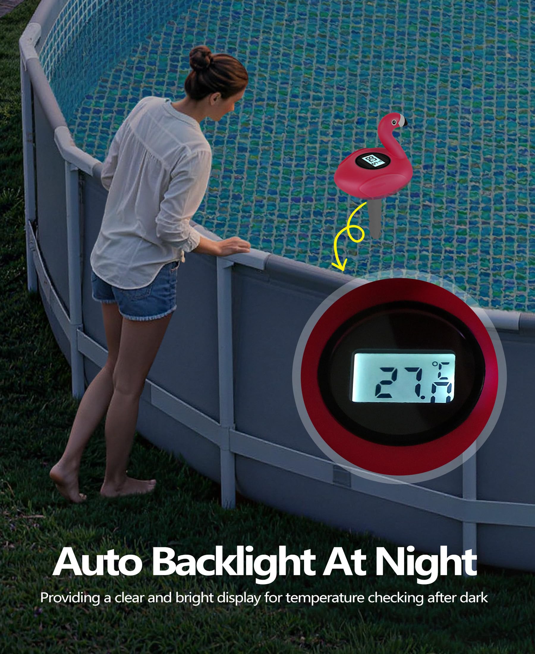 PoolLeader Floating thermometer with rope stays attached for effortless pool-side checks.