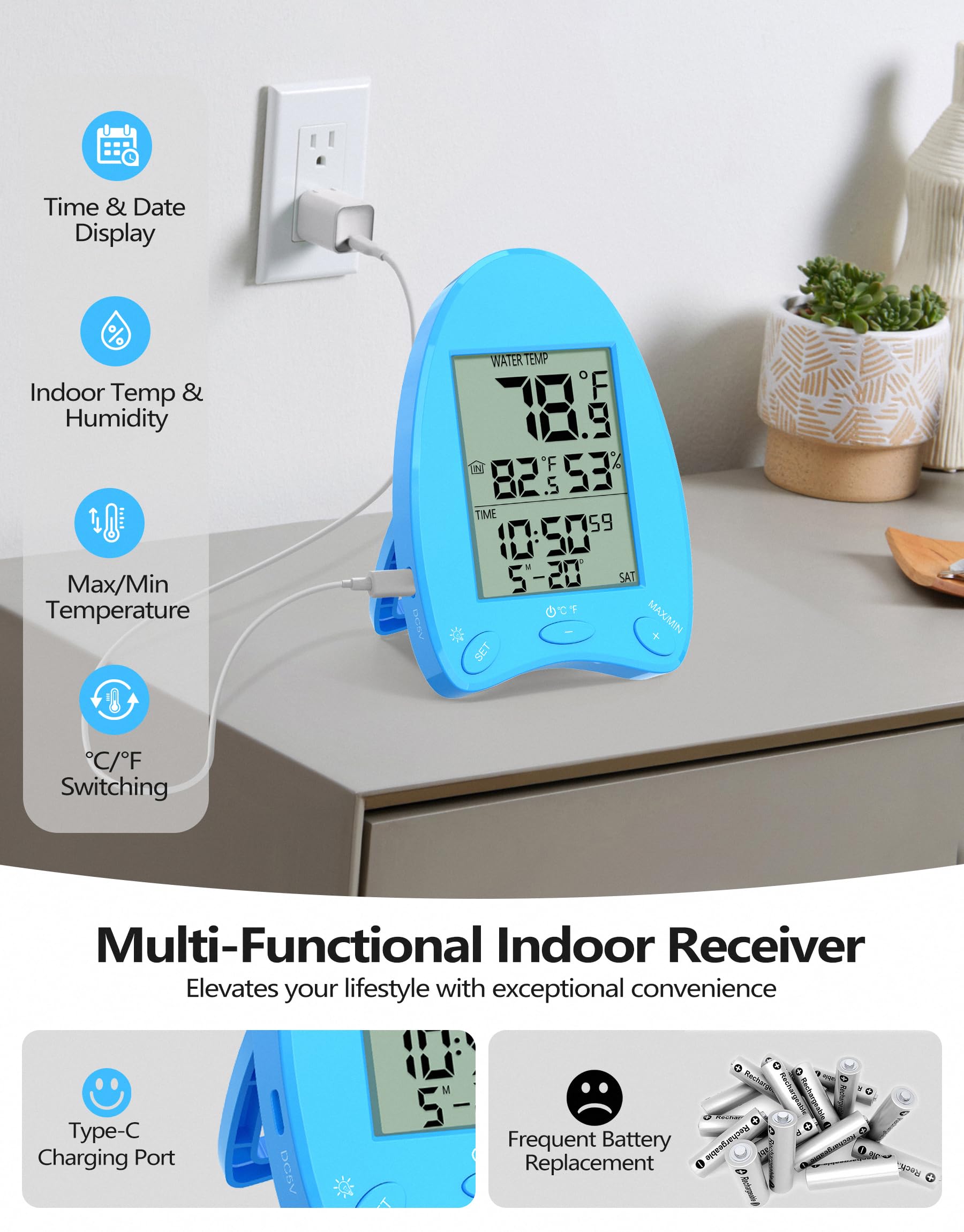 PoolLeader high-precision sensor delivers accurate water temperature.