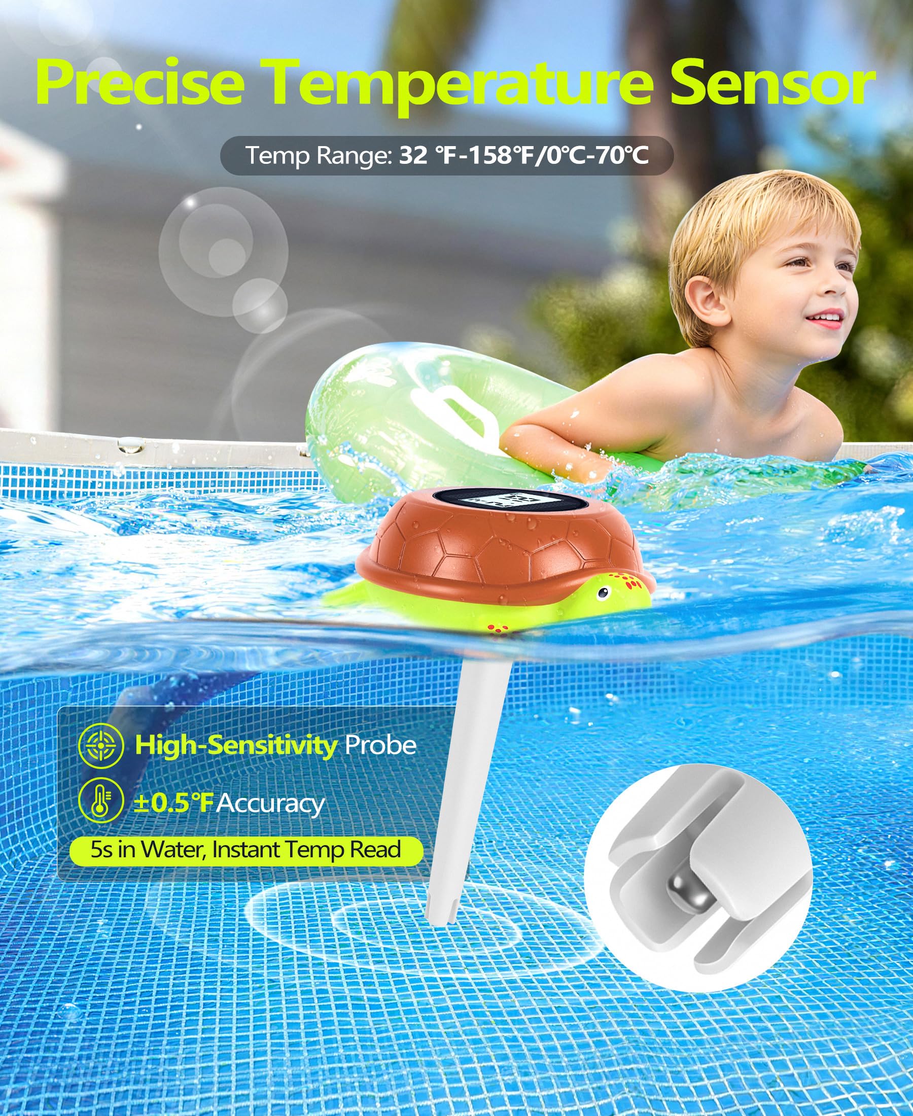 PoolLeader rope-attached thermometer stays secure at pool edge.