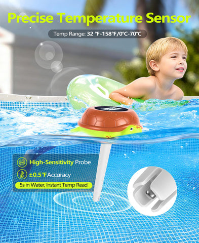 PoolLeader rope-attached thermometer stays secure at pool edge.