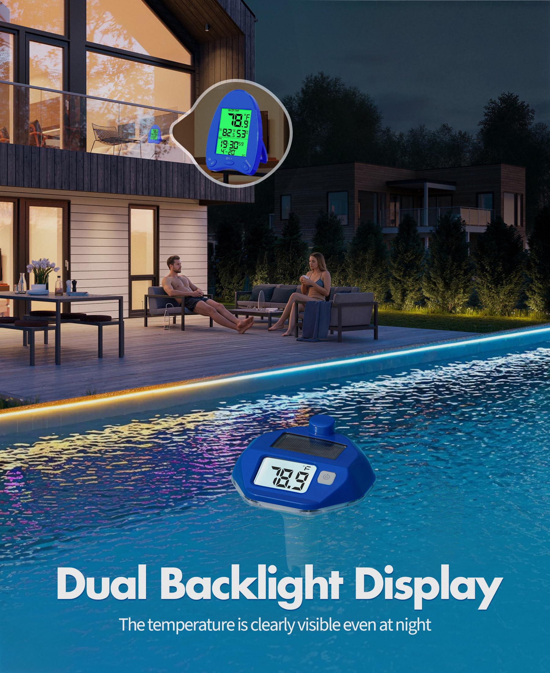 PoolLeader thermometer with 650ft signal ensures consistent readings across yard.