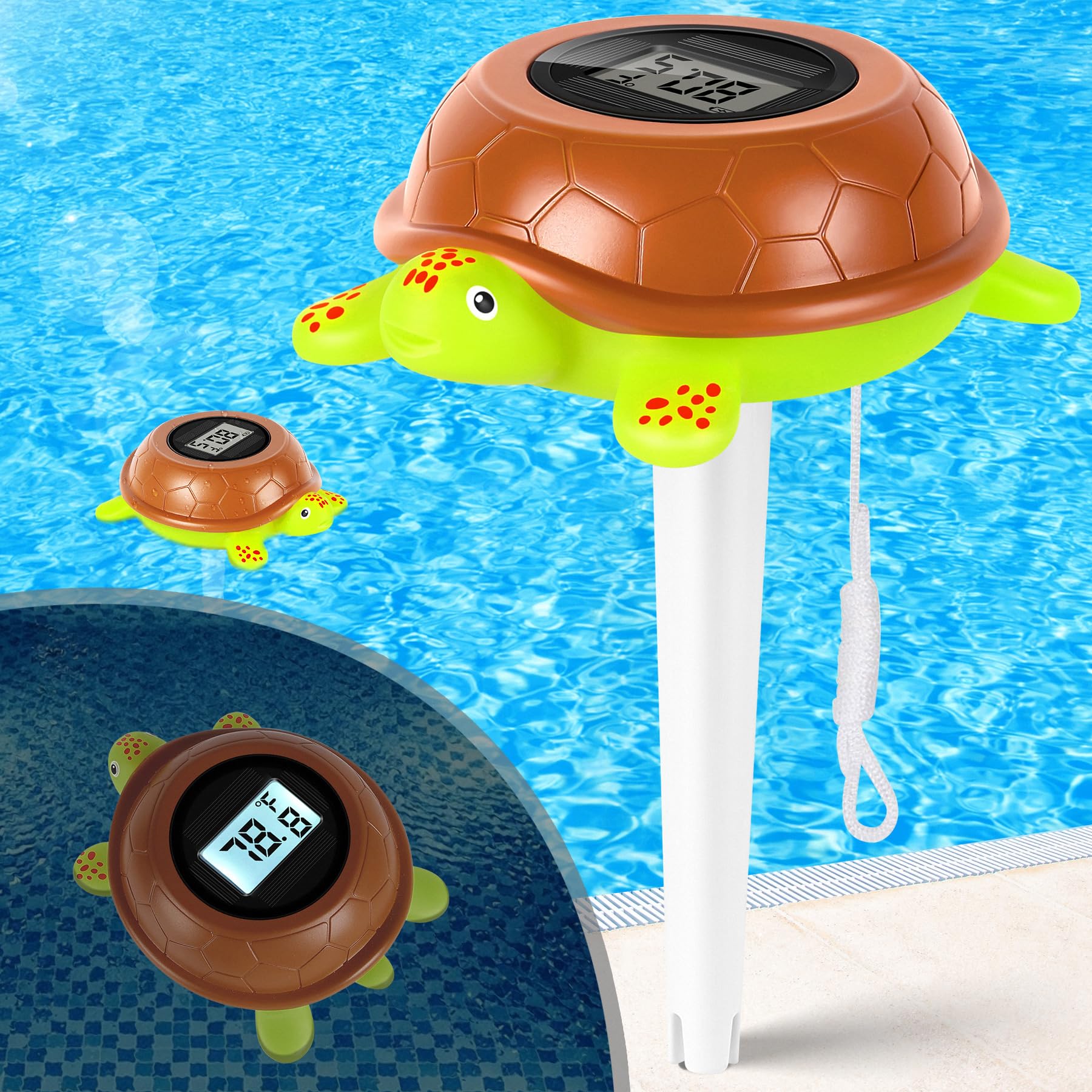 PoolLeader solar digital thermometer with backlit display for easy night readings.
