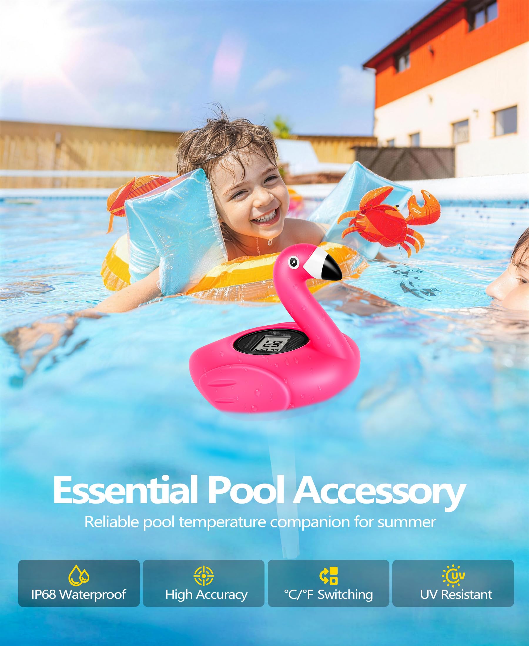 PoolLeader accurate 32-158F range supports reading for diverse pools and tubs.