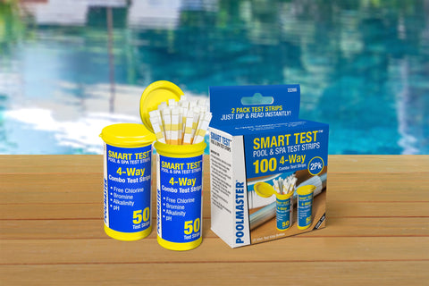 Poolmaster 22200 strip dipped in water for instant color-chart reading