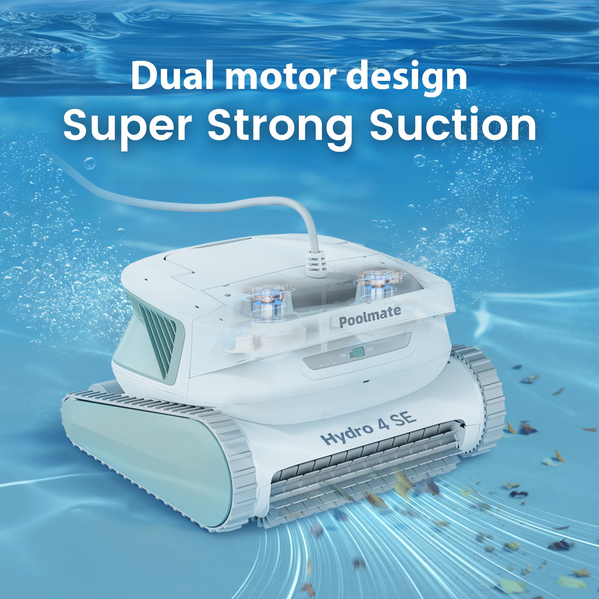 Poolmate Hydro 4SE demonstrates floor-wall-waterline cleaning for full surface coverage