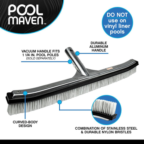 POOLMAVEN die-cast aluminum back offers rigid support during scrubbing.