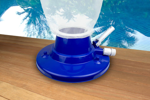 Poolmaven reusable mesh bag captures leaves and dirt for easy disposal.
