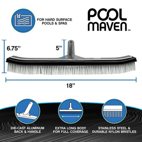 POOLMAVEN nylon and stainless bristles in action for thorough debris and stain removal.