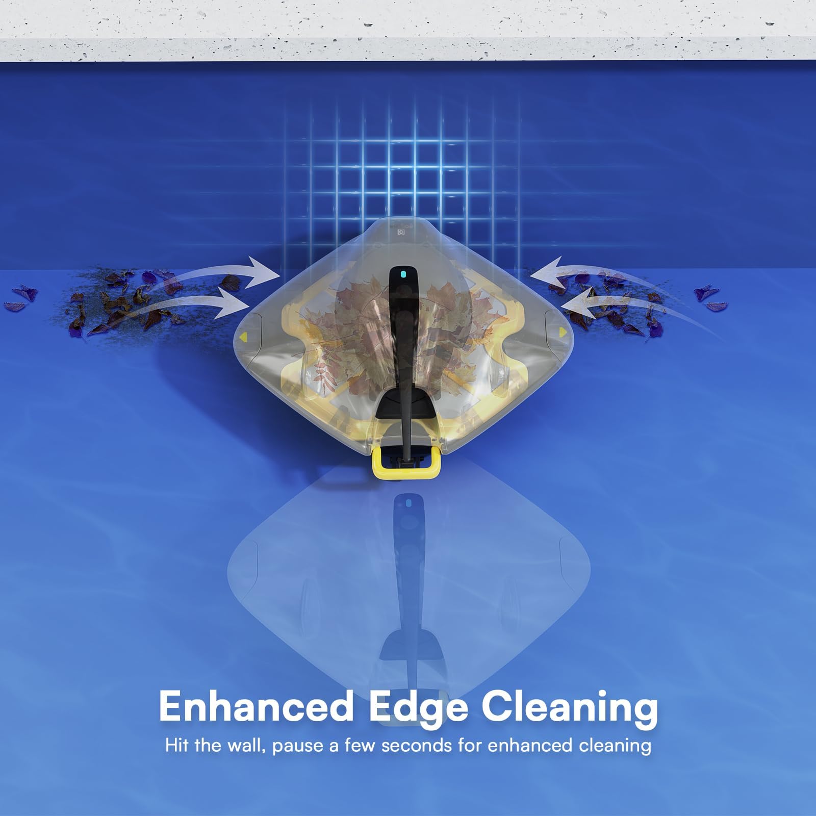 Boosted suction near pool walls during edge cleaning with PoolMr.