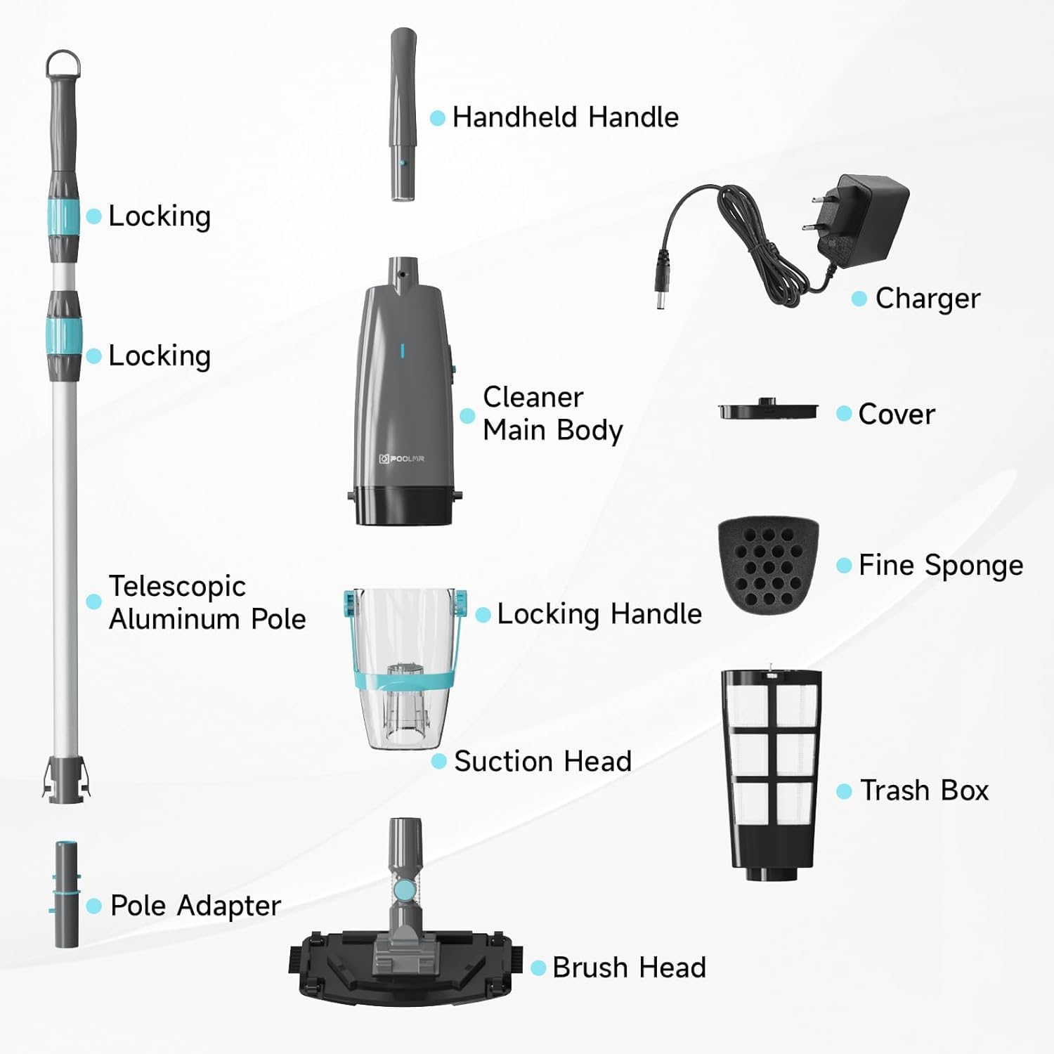 PoolMr lightweight 5.7 lb design enables easy transport during pool maintenance.
