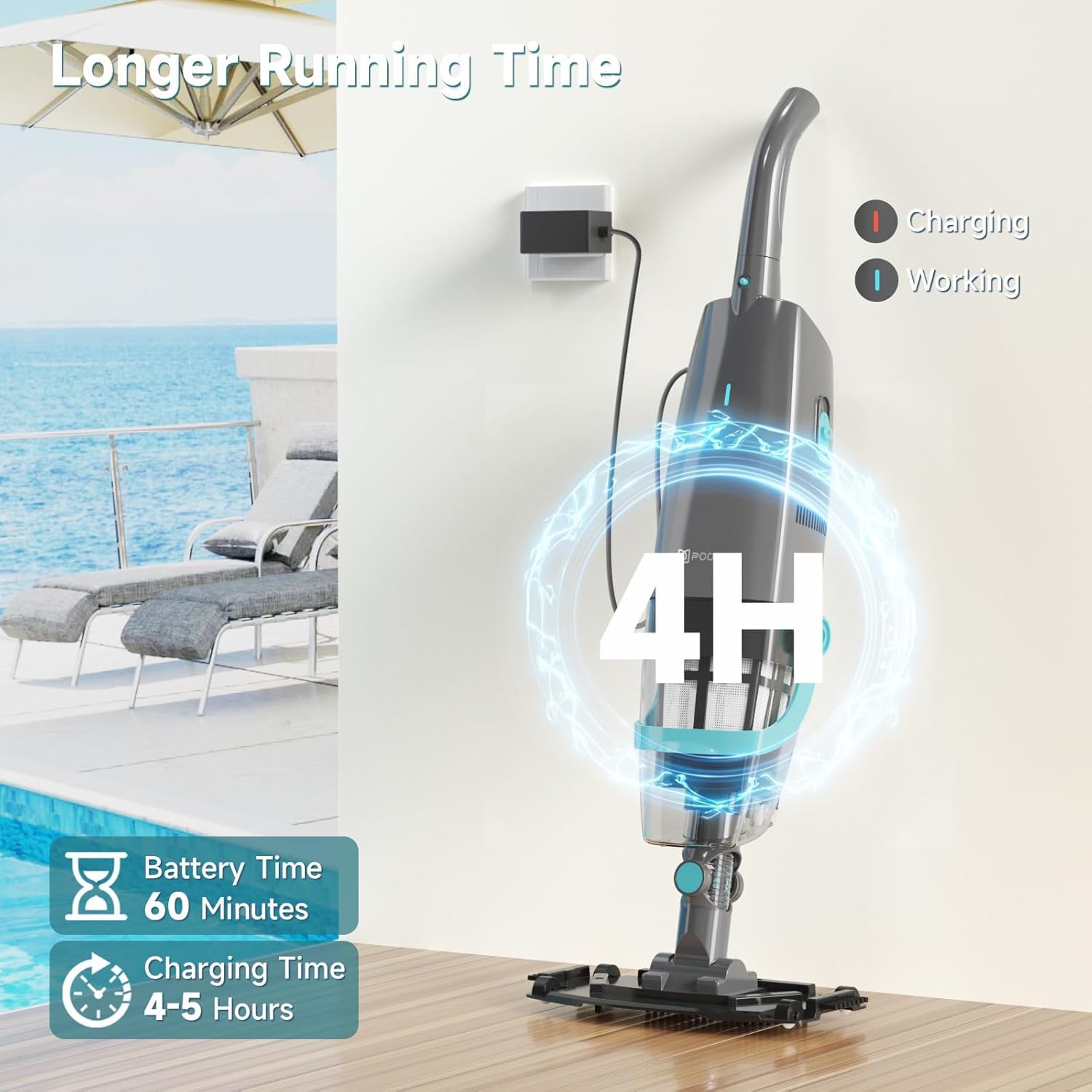 PoolMr low-noise operation suitable for quiet spa cleaning.
