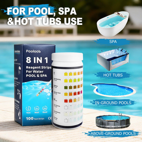 Pooloob 8-in-1 strip packaging in moisture-proof bottle