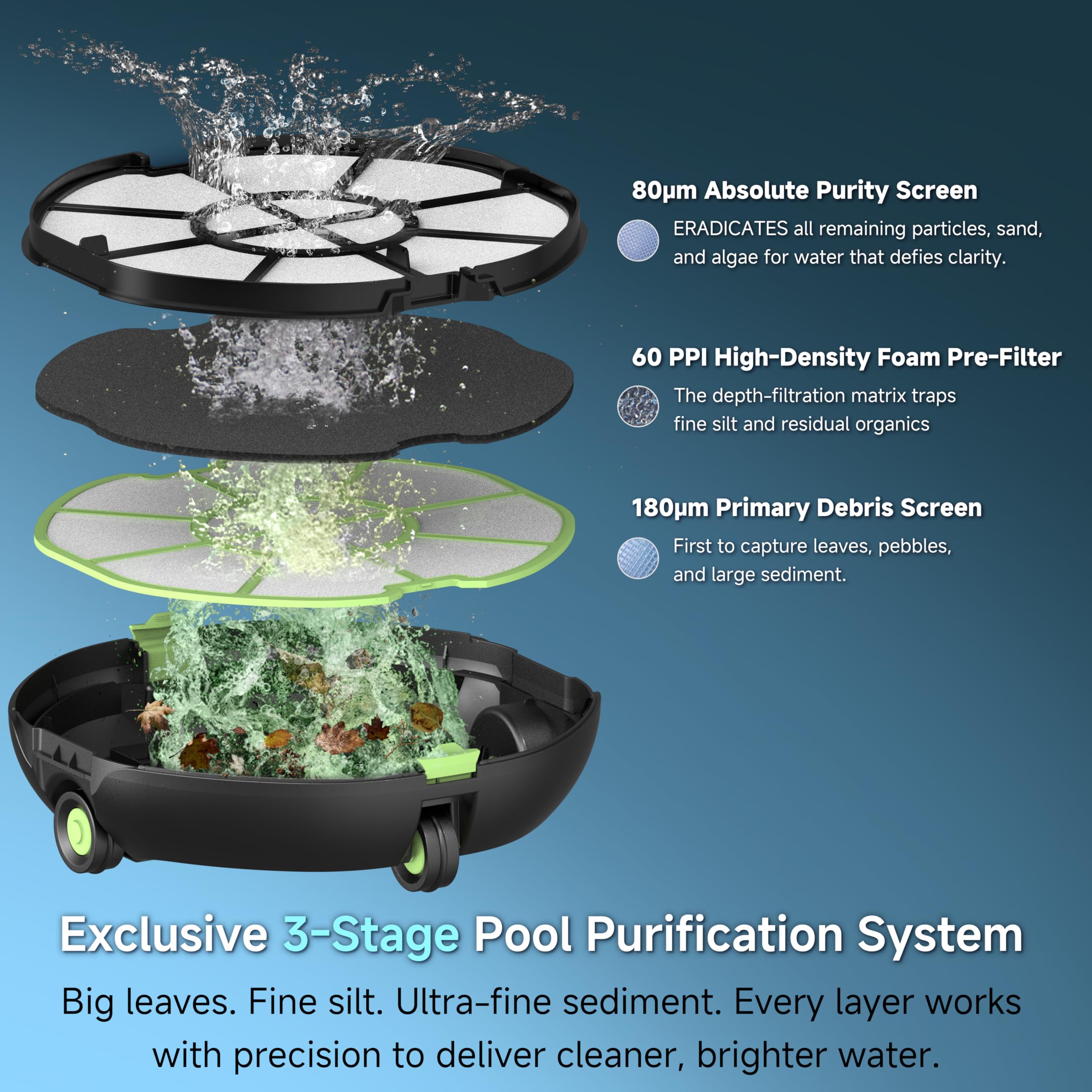Pooloob PF1 wide suction inlet captures debris efficiently