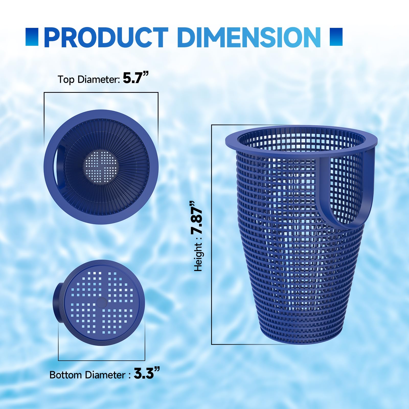 Pooloop 070387 basket top diameter illustration indicating size fit for Pentair models.