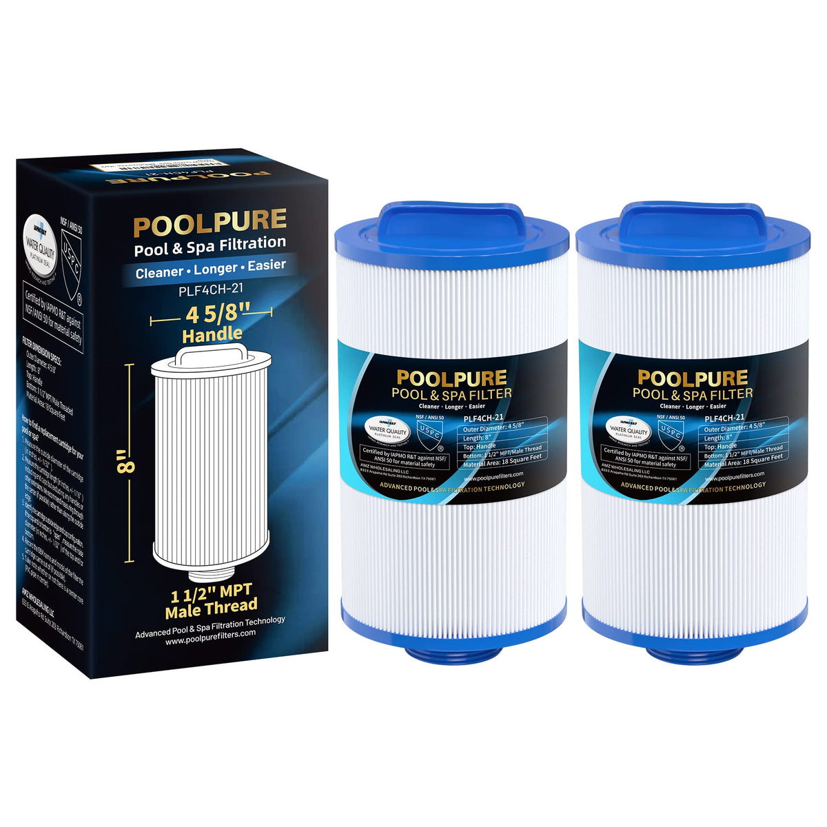 PoolPure 4CH-21 spa filter side view showing durable filtration.