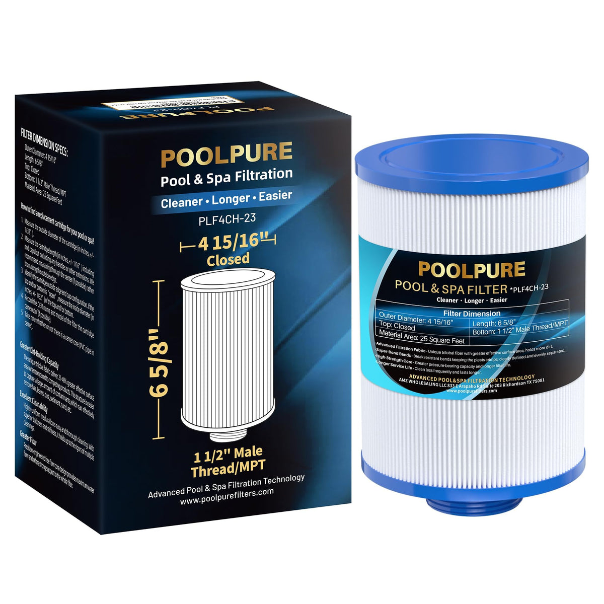 POOLPURE 4CH-23 spa filter cartridge for clearer water and easy maintenance