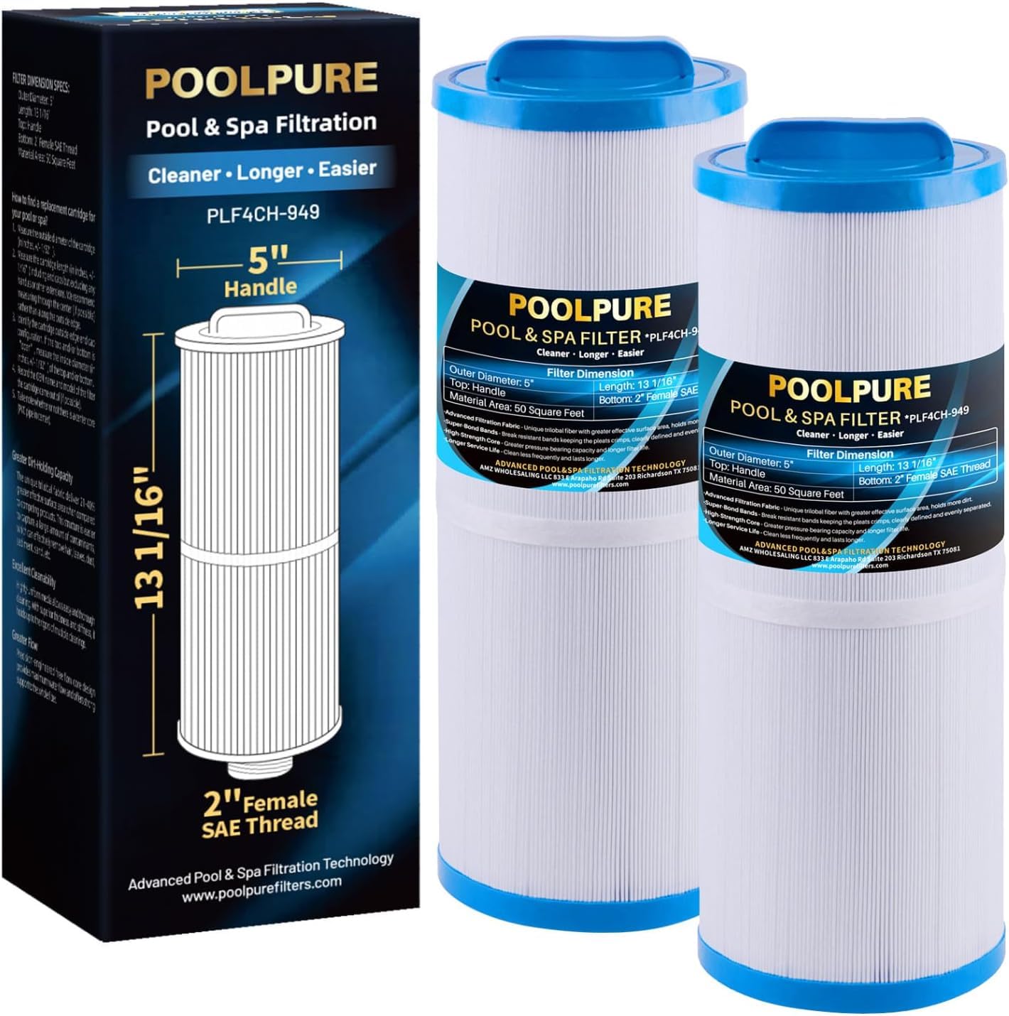 POOLPURE 4CH-949 spa filter compatibility ensures easy replacement across major brands.