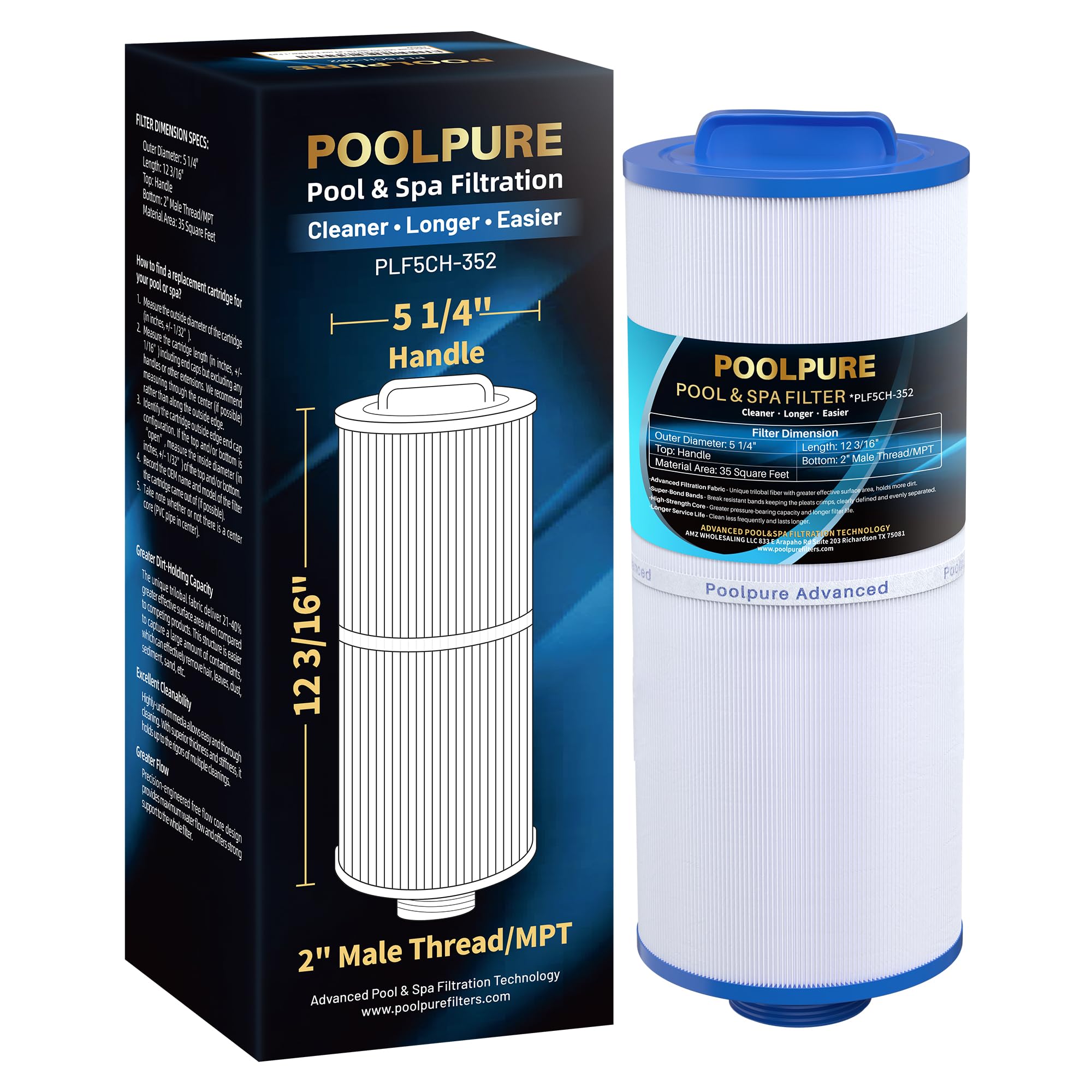 POOLPURE 5CH-352 spa filter front view shows filtration efficiency and fit