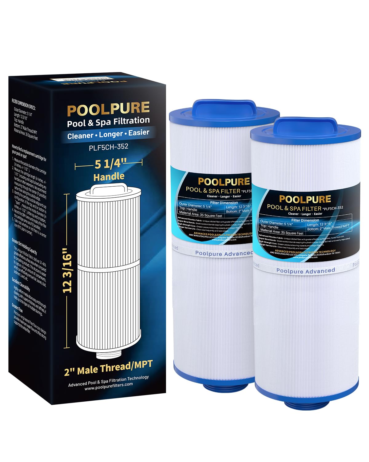 POOLPURE 5CH-352 spa filter full view for easy replacement